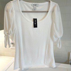 White House Black Market XS White Top  Scoop Neck Swiss Top Short Sleeve NWT